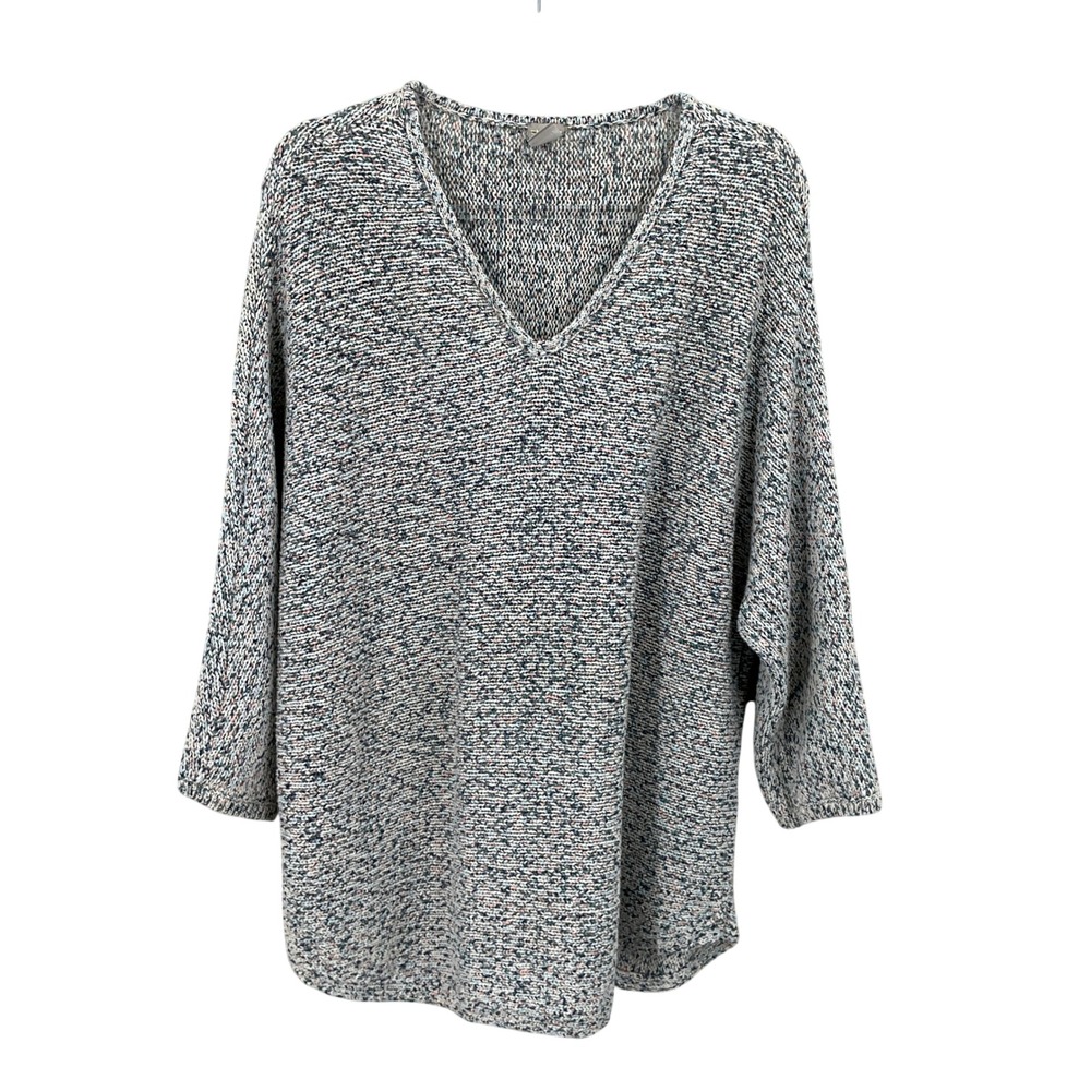 Chico's Sweater Womens XL Multicolor V-Neck Marled Knit Relaxed Boho Grannycore